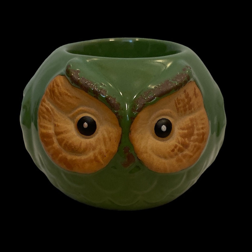 🆕GIFT CRAFT: Green Ceramic Owl Tea Light Holder